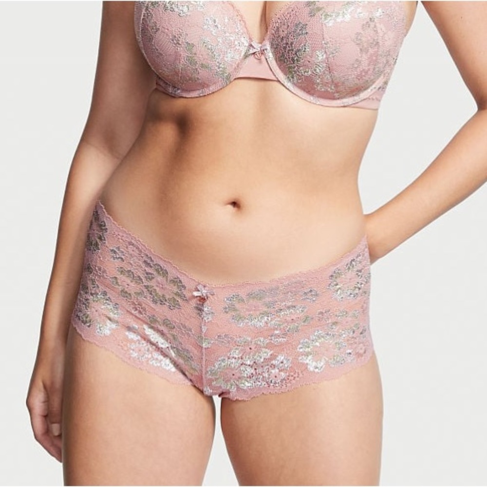 Victoria's Secret Body By Victoria Lace Boyshort Panty Mauve Shimmer Medium NEW